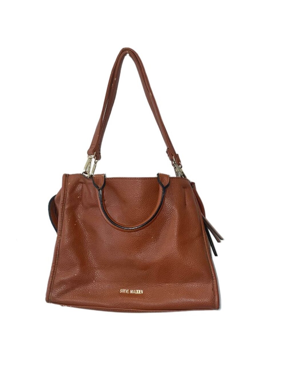 Steve Madden Brown Pebbled Vegan Leather Tote Shoulder Bag Gold Hardware